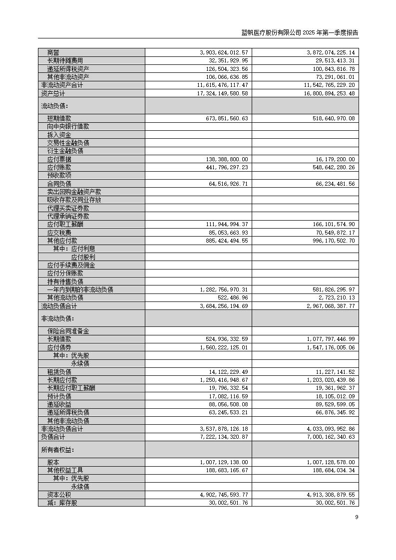 73-2025-032 bob电竞竞技
医疗股份有限公司2025年第一季度报告_09